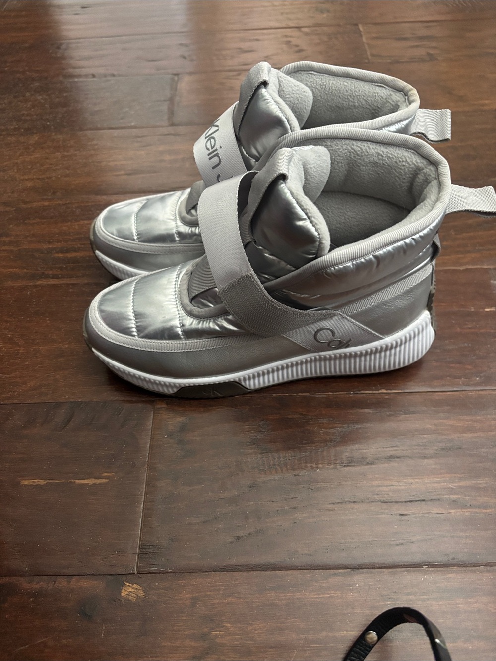 Calvin Klein Metallic Silver High-Top Strap Sneakers